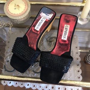 Caparros black sequin block heels, size 7
